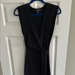 Classic Black Ribbed Knit Dress with slit and tie wrap bust